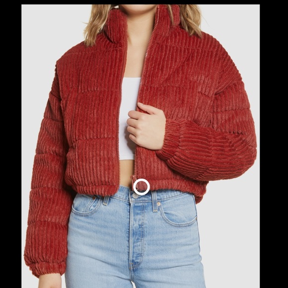 BDG Jackets & Blazers - BDG Urban Outfitters Fluffy Corduroy Crop Puffer Jacket Red Size Medium